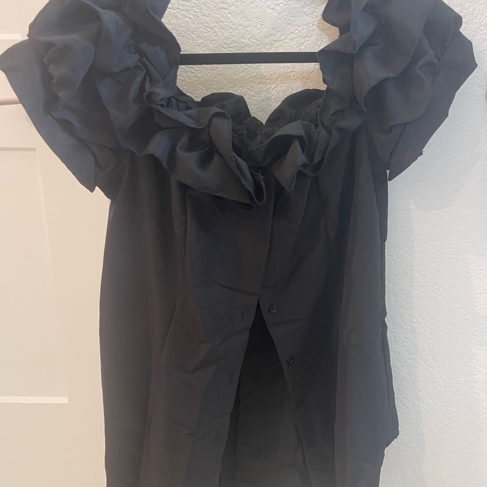 Black Ruffled Off-Shoulder Blouse